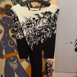 Ralph Lauren Black and White Floral Long Sleeve Dress 8P